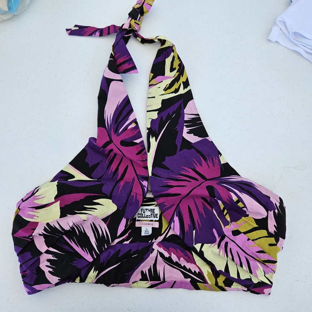 Alani Noelle for Future Collective Botanical Wrap Neck Halter Top in Purple